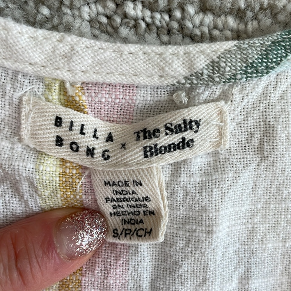 Billabong Salty Blonde Weaver Jumpsuit Size Small Rainbow Striped Crop Wide Leg - Picture 2 of 14